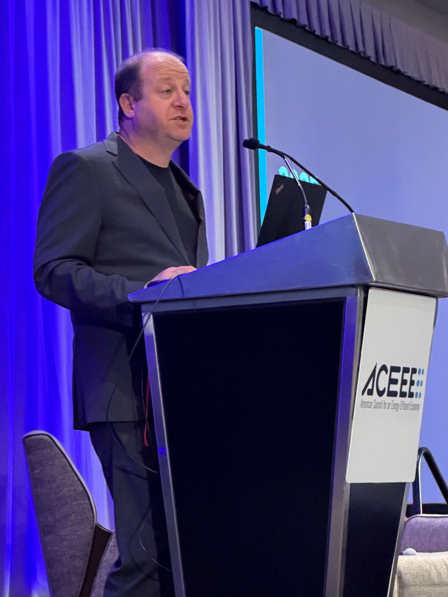 ACEEEdc's tweet image. The challenge of load growth is also our biggest opportunity. Governor Jared Polis (@GovofCO) and Ellen Zuckerman (@Google, @ACEEEdc board member) opened #EER25 by discussing how energy policy leadership and collaboration, as seen in #Colorado, are meeting this moment.