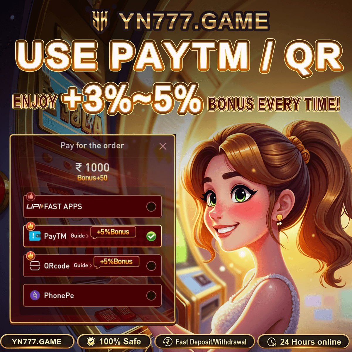 YN777_Win's tweet photo. 💥 Special Recharge Bonus — Every Time! 💥

🌟 Dear YN777 Members,

🔗 From now on, all deposits made through PayTM or QR will receive an extra  3%~5% bonus on every single recharge! 🎁 https://t.co/TITLlwj3ju