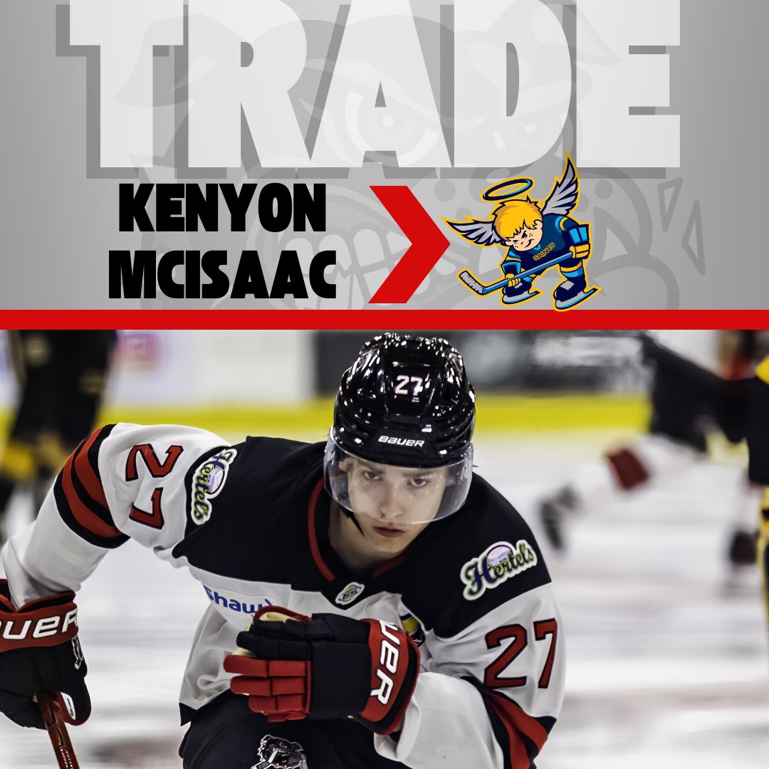 We have traded Kenyon McIsaac to the Spruce Grove Saints in exchange for Future Considerations. 
 
Thank you Kenyon for your efforts with our team and in our community #bulldogshockey #hockeyvalley 

Read more: albernivalleybulldogs.ca/bulldogs-move-…