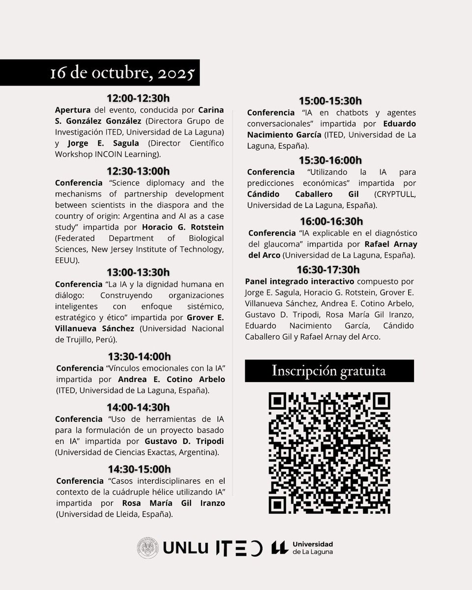ited_ull's tweet photo. 🚀 ¡Llega el Workshop INCOIN LEARNING!
Descubre cómo la 🤖 #InteligenciaArtificial está transformando la investigación en educación superior

🗓️ 16–17 oct. | 12:00–17:30 h (Canarias) 👩‍💻 Virtual | ¡Gratuito y con certificado!
Organiza @ULL y @UNLuOficial 

https://t.co/J7789O9Kig https://t.co/vXA2jpHMEg