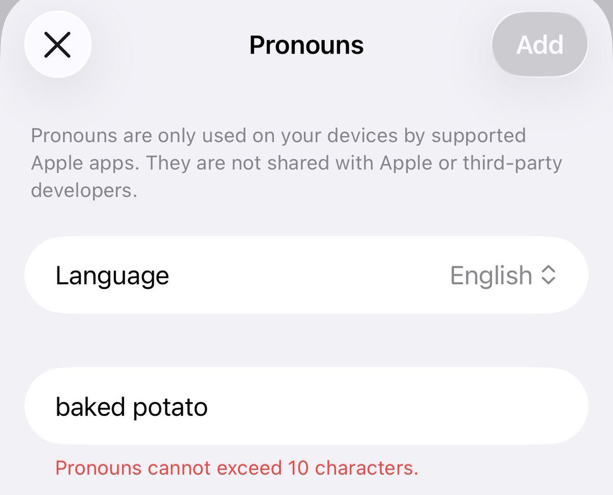 tewlegit's tweet photo. What the heck ⁦@Apple⁩? This is incredibly restrictive and not very inclusive. https://t.co/spwUMzK8di