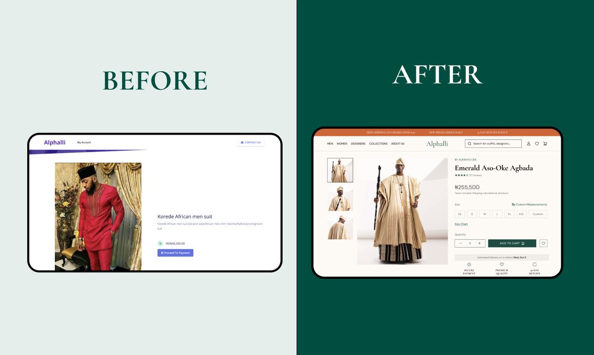 mlkayyyyy's tweet photo. Recently worked on a redesign assignment for Alphalli, a global online marketplace that connects customers with authentic African fashion designers.

Let me know what you guys think✨ https://t.co/4VSkd4Ly91