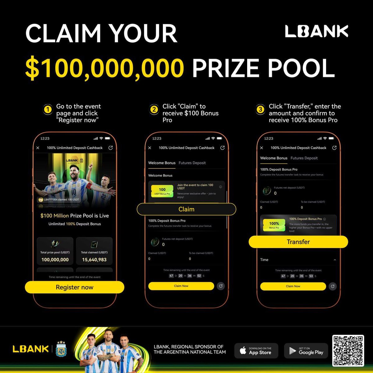 amadingozi11's tweet photo. ๐ฐ Claim Your $100 Bonus Instantly!
LBank has partnered with the #ArgentinaNationalTeam ๐ฆ๐ท to initiate an extensive $100M giveaway.
There are no restrictions. No limitations.
Simply claim and win! โก
#LBank #BonusPro #CryptoRewards
#EyesOnMe #LBank10Years @LBank_Exchange https://t.co/U58dIbdWP4
