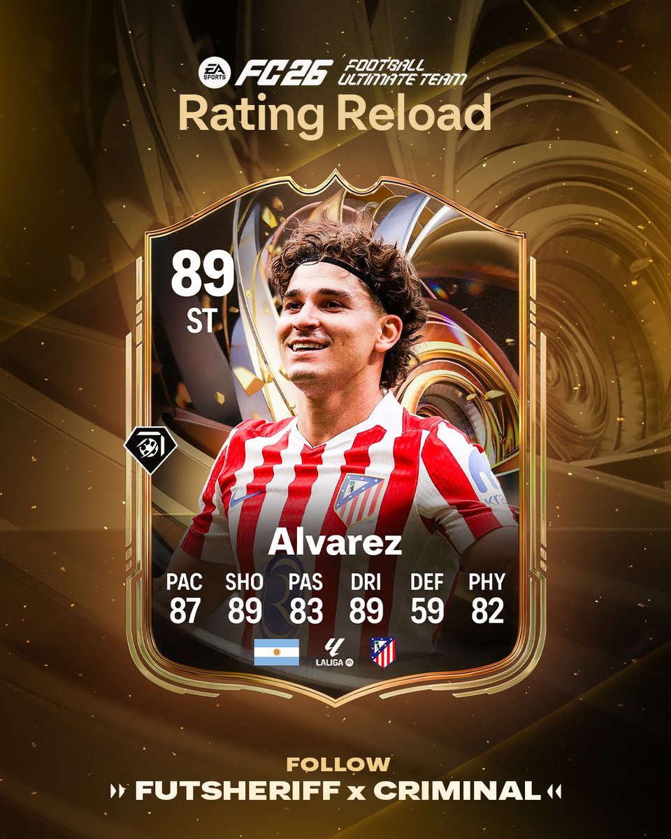 FutSheriff's tweet image. 🚨🕸️ Alvarez 🇦🇷 is coming as RATING RELOAD PLAYER SOON! 🔥🔥🔥

Stats are prediction 👀

Follow @FutSheriff &amp;amp; @Criminal__x ! #FC26