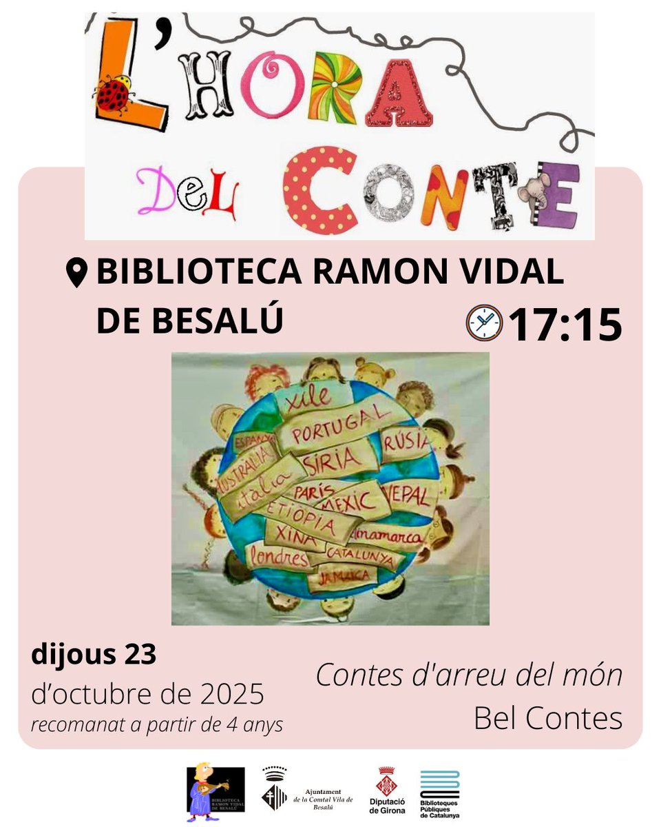 bibliobesalu's tweet photo. Torna l'hora del conte a la biblioteca de Besalú!
Us esperem el dijous 23 i el dijous 30 d'octubre a un quart de sis de la tarda amb els braços ben oberts.
Edat recomanada: a partir de 4 anys.
#quefemalesbiblios
#horadelconte
#contesinfantils
@belcontacontes
@Aj_Besalu https://t.co/hOvgcmOJZP