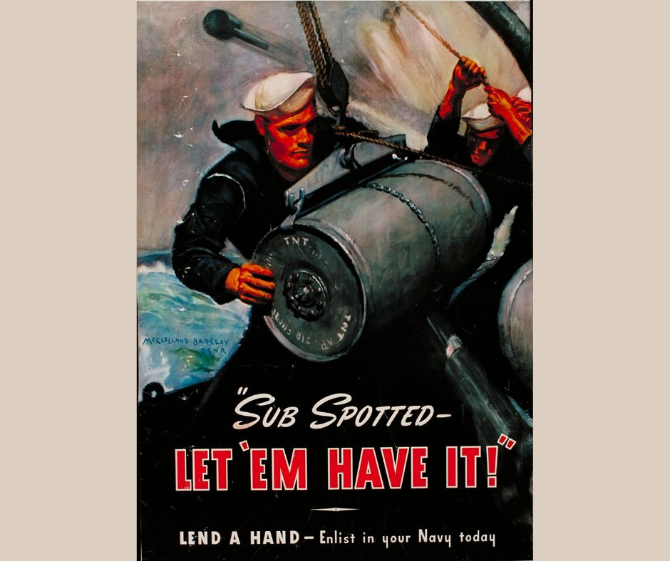 Over the course of WWII, over 4.1 million Americans served courageously in the U.S. Navy. Of the 3.7 million who enlisted, they may have been motivated by war posters like this one, which strove to capture the heroism of wartime service to their country. #WarPosterWednesday