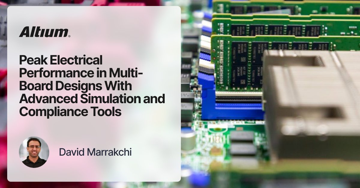 altium's tweet image. This article explains how to achieve peak electrical performance in multi-board designs with advanced simulation and compliance tools.

Learn more: bit.ly/4o6dJnh

#altium #multiboard #pcbdesign