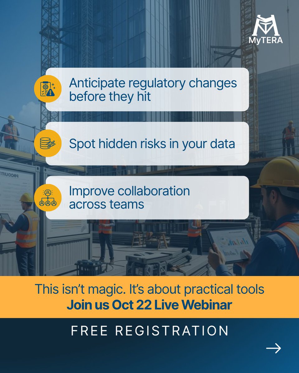 MyTERA365's tweet photo. AI isn’t here to replace EHS professionals, it’s here to empower them.

From predicting regulatory shifts to uncovering hidden risks and helping teams collaborate smarter, it’s not hype, it’s practical innovation.

Join us on October 22nd → https://t.co/zHAzgKL9ec https://t.co/YKpvhrsXHV