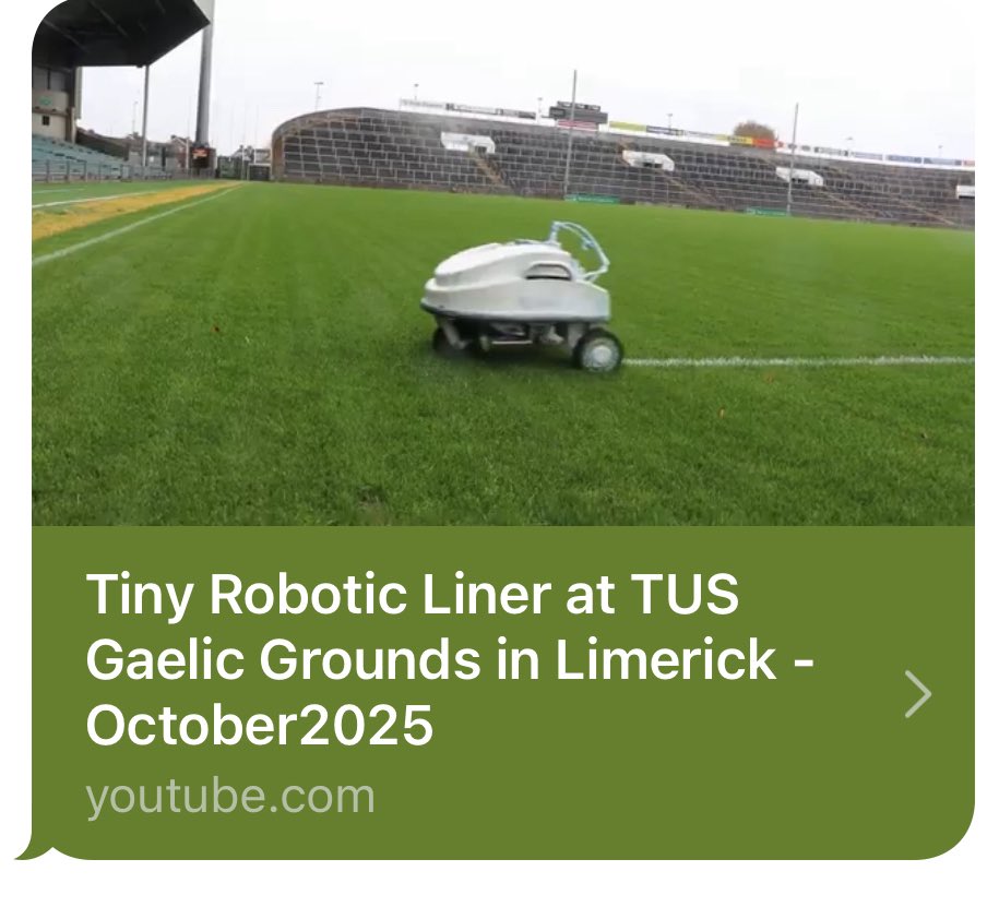 Tiny Robotic Liner at TUS Gaelic Grounds in Limerick - October2025 youtu.be/V1qRhVsu5ws?si… via <a href="/YouTube/">YouTube</a>
Great day demo in limerick yesterday with Grene sports grounds <a href="/tmr_robots/">TinyMobileRobots</a>