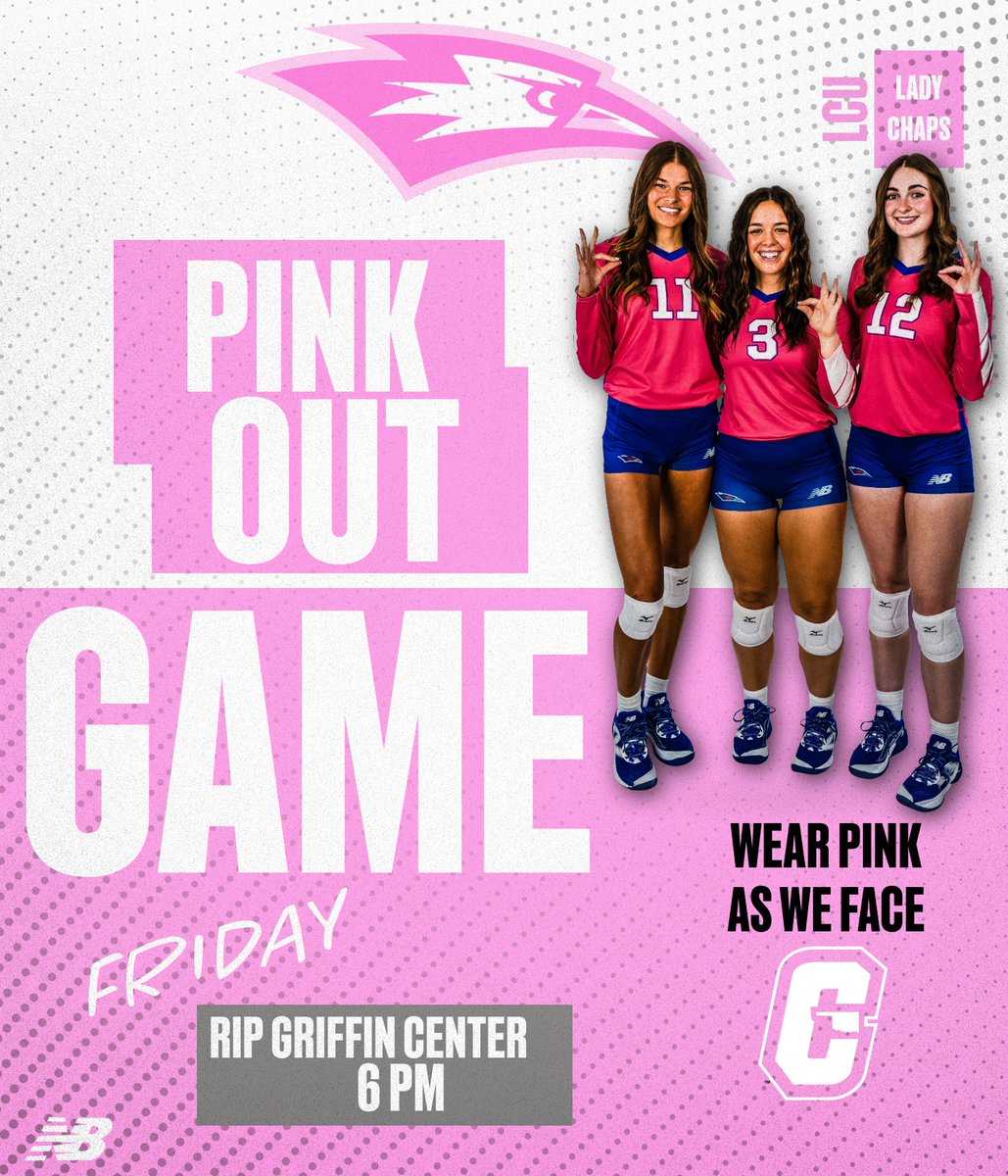 LCUVolleyball's tweet photo. 💗 PINK OUT at the Rip! 💗

Join us FRIDAY at 6 PM as LCU takes on Cameron!

Wear PINK, pack "The Rip", and help us spike out cancer 💪🏐 https://t.co/42uQuuzd2b