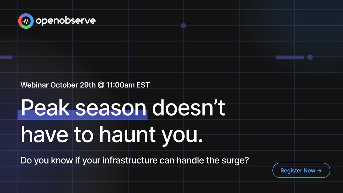 Peak season is coming. Do you know if your infrastructure can handle the surge?

On Oct 29 at 11 AM EST, we will share how to scale your infra monitoring to stay resilient under load without monstrous bills.

👉 openobserve.ai/webinars-video…

#Observability #OpenObserve #DevOps #SRE