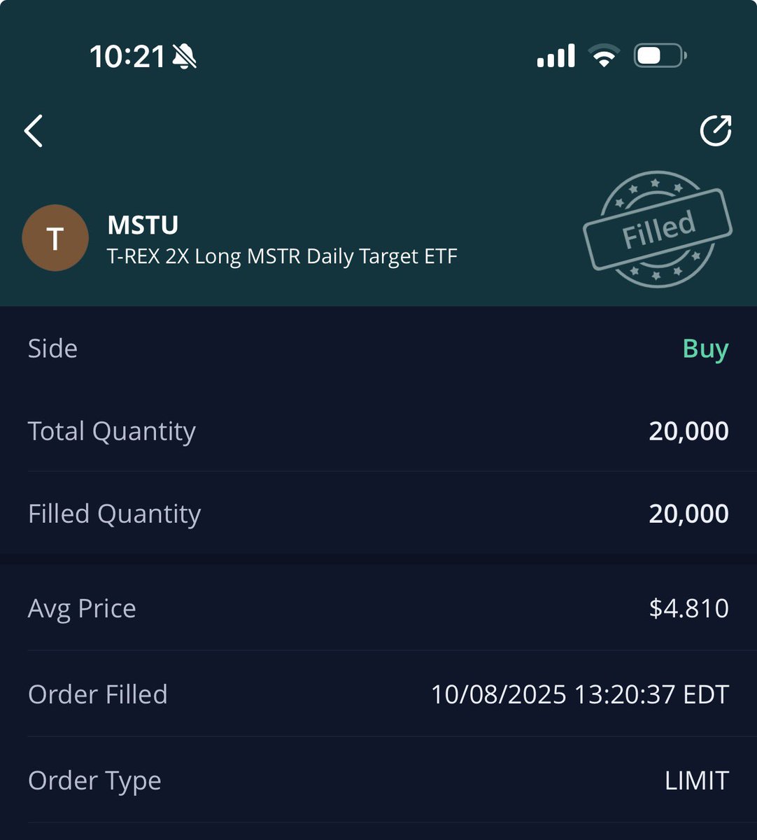 Added 20,000 Shares of $MSTU at $4.81