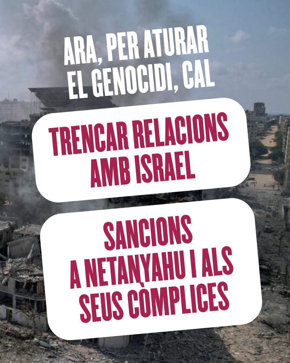 ✅ Avui, per fi, ratifiquem l'embargament total d'armes a Israel.

‼️ Però no ens podem quedar aquí. Cal continuar lluitant per:
👉 Trencar relacions amb Israel
👉 Corredor humanitari URGENT
👉 Alliberament immediat de la Flotilla

No pararem fins que Palestina sigui lliure! 🇵🇸✊