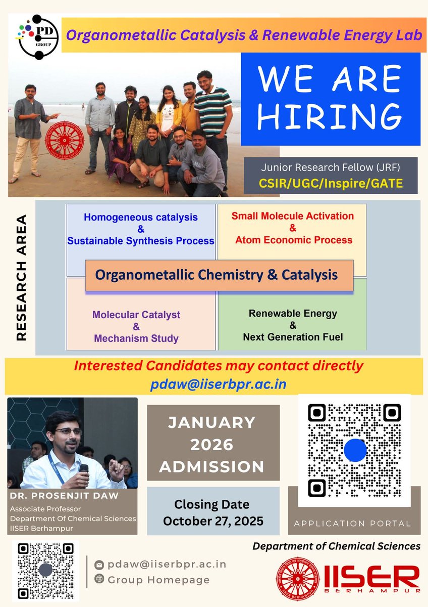 Interested students can contact me via email and submit their application through the online portal. 
We are looking for motivated students interested in organometallic chemistry and the homogeneous catalysis research field. 
pdaw85.wixsite.com/mysite