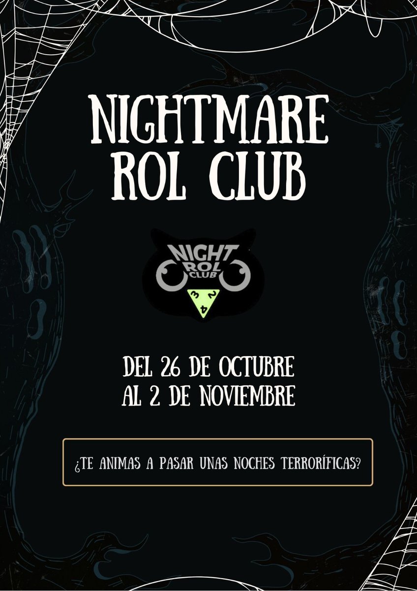 🎃 Halloween se acerca… y queremos que el club se llene de dados, gritos y partidas terrorífica.
 
👻 ¿Te mola dirigir? Monta tu partida en el club: casas encantadas, rituales espeluznantes, zombis...

🦇 ¿Prefieres jugar? Apúntate y ven a sufrir (un poco) y a divertirte (mucho)