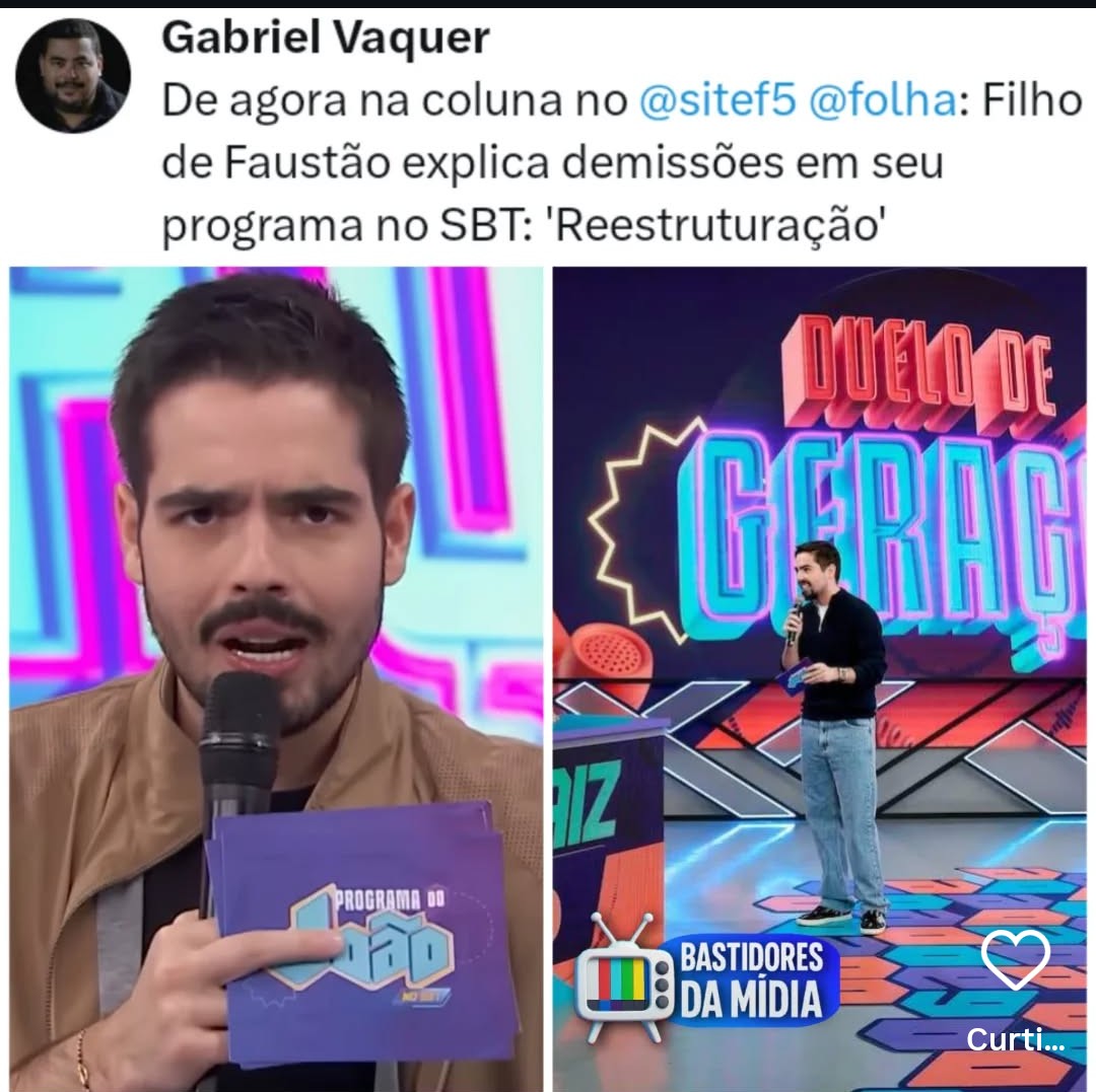 sbtper's tweet image. 🚨 João Guilherme (filho de Faustão) explica demissões no seu programa no SBT como &apos;reestruturação&apos;. Notícia do @sitef5 @folha por @gabrielvaquer.
​#ProgramaDoJoao #SBT #TV