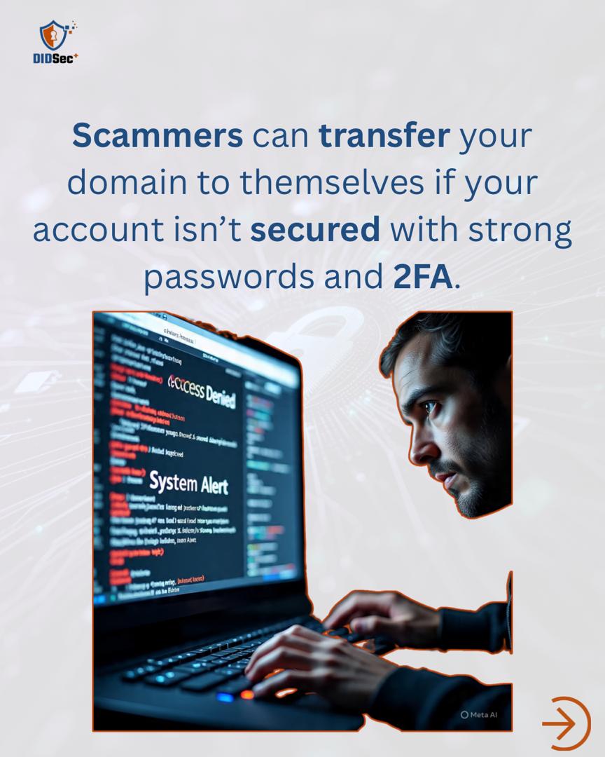 didsecplus's tweet photo. Your domain name can be stolen too
Cybercriminals are always on the hunt for weakly secured domains.
Protect your digital identity, lock your domain and activate 2FA.
Itโs easier than recovering a stolen one.
#CybersecurityAwarenessMonth #viral #domainsecurity https://t.co/s5427oqFR1