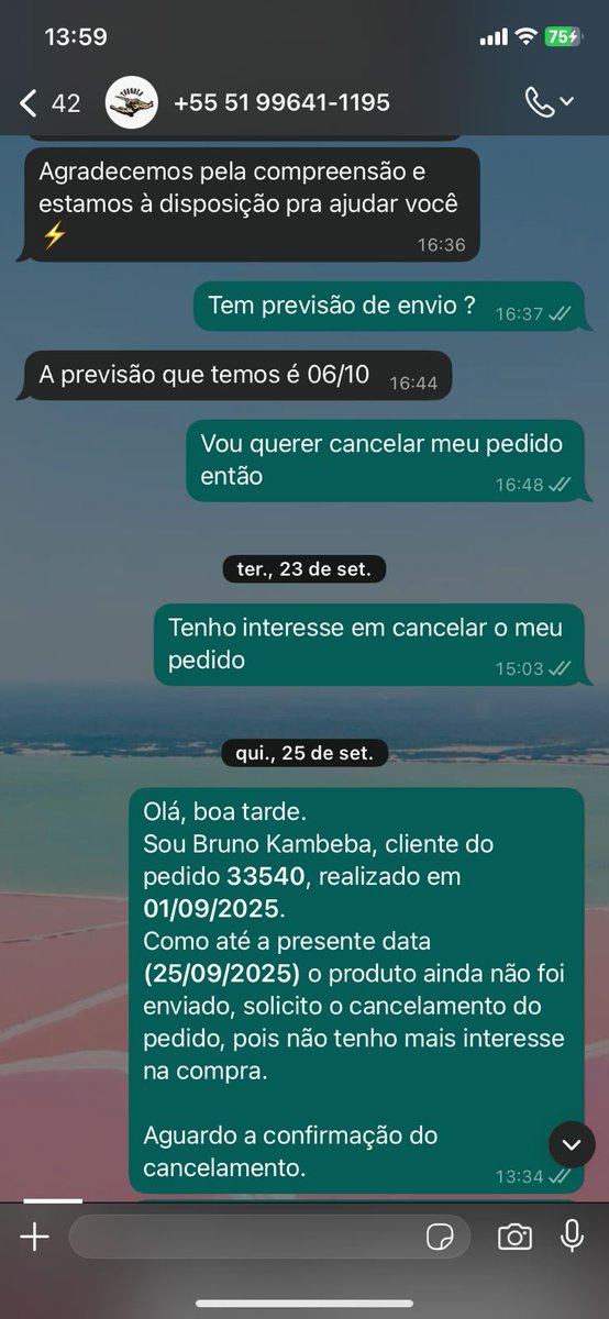 bbrunw's tweet photo. Impressionante como algumas lojas tratam o cliente.

Comprei no site da loja Thunder God Co, em 01/09/25, até hoje não recebi o produto. https://t.co/HUxeJ4ZYVA

Pedi cancelamento e reembolso e o atendimento simplesmente sumiu. https://t.co/vhhZKScdaC