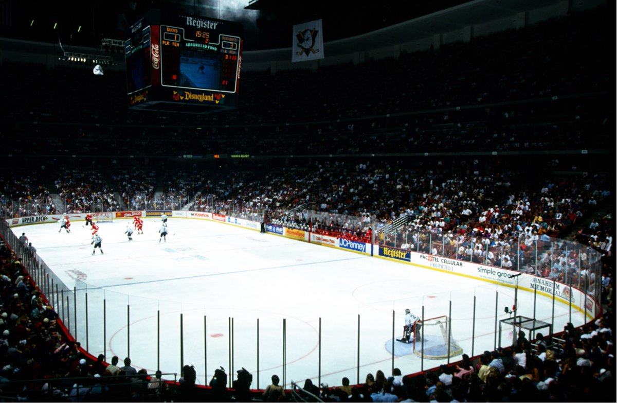 AnaheimDucks's tweet photo. A Mighty anniversary! Thirty-two years ago today (October 8, 1993) we played our first ever game at what was then called the Arrowhead Pond of Anaheim. 

Where were you then? https://t.co/R5y0ncXhcg