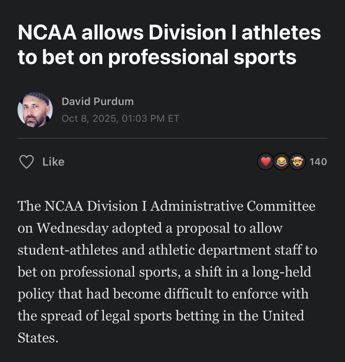 Ummm surely this won’t present issues going forward in the NCAA