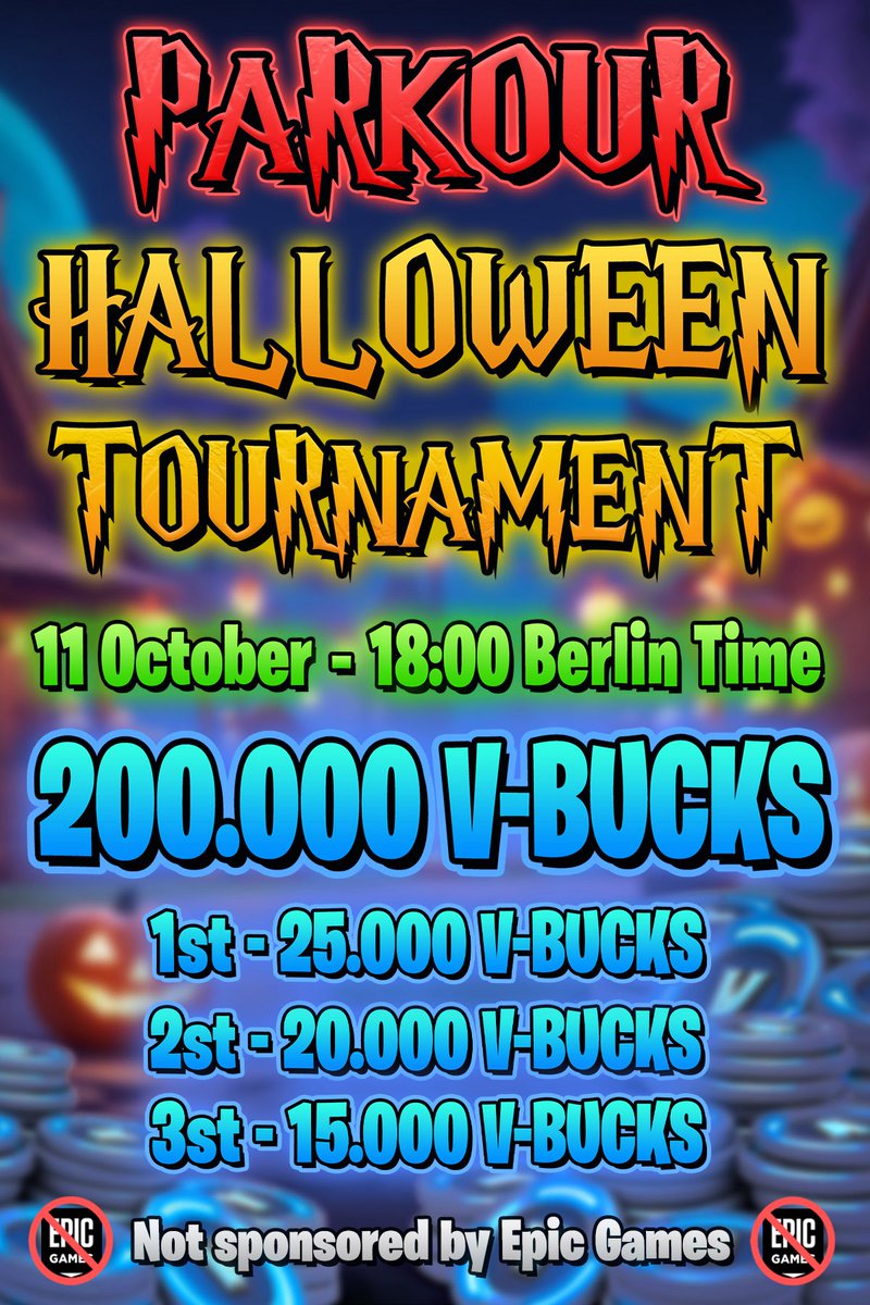 🎉 200,000 V-BUCKS GIVEAWAY! 🎉

🏃‍♂️ The giveaway will take place inside a Fortnite Creative Parkour Map — with 50 total winners!

🗓 Date: October 11
⏰ Time: 18:00 CEST (Stream starts 17:30 Berlin Time on YouTube &amp; Twitch)

🔒 The island stays LOCKED until exactly 18:00 CEST.
