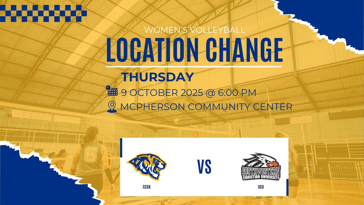 Location Change for Tomorrow's Match! Your Tigers are facing SCU at the McPherson Community Building! Come support your Tigers! #ambush