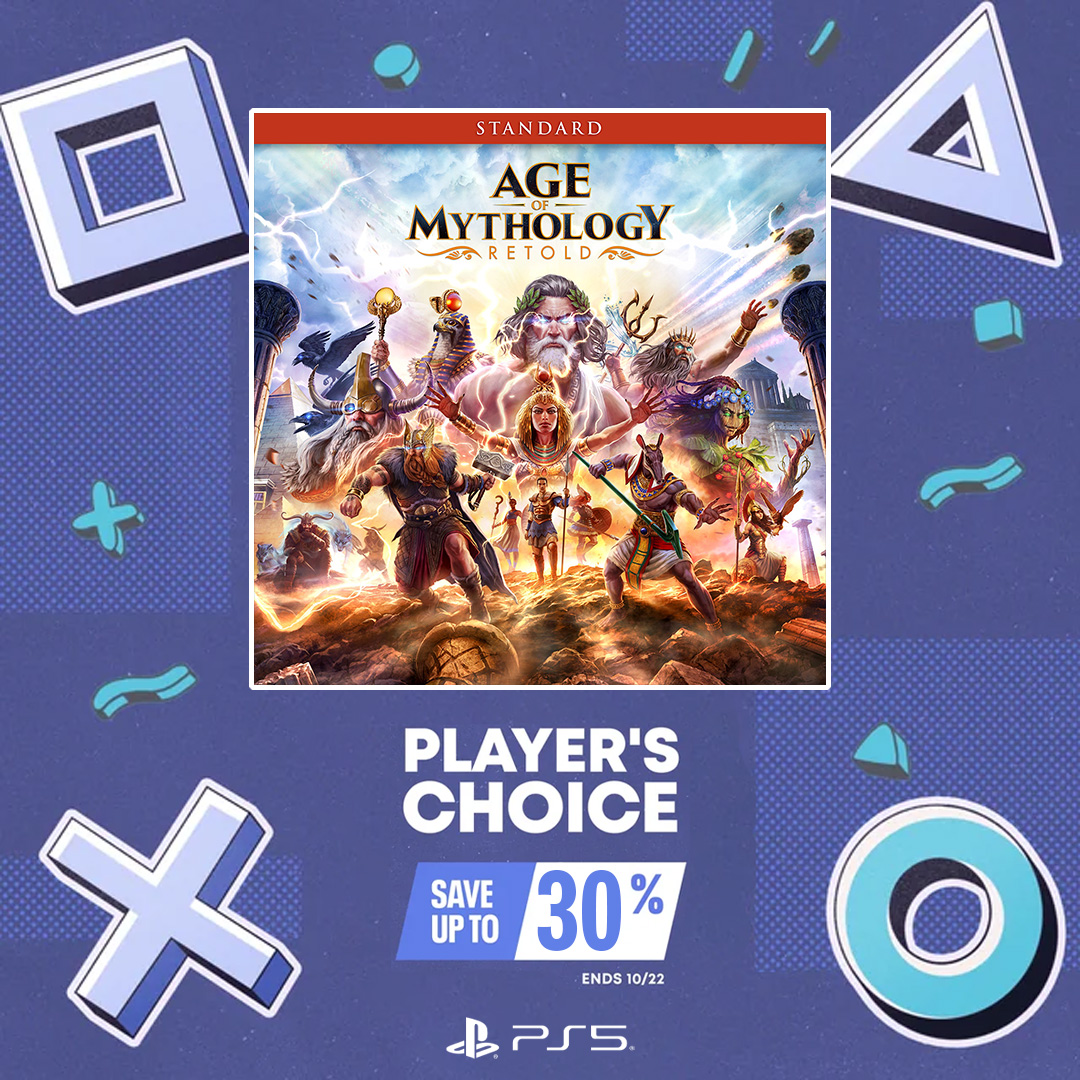 Make your choices and create your legend! 
 
Age of Mythology: Retold is 30% off in <a href="/PlayStation/">PlayStation</a>®'s Player's Choice Sale. 
 
The Pantheons call, will you answer? 
aoe.ms/PlayStation-Pl…