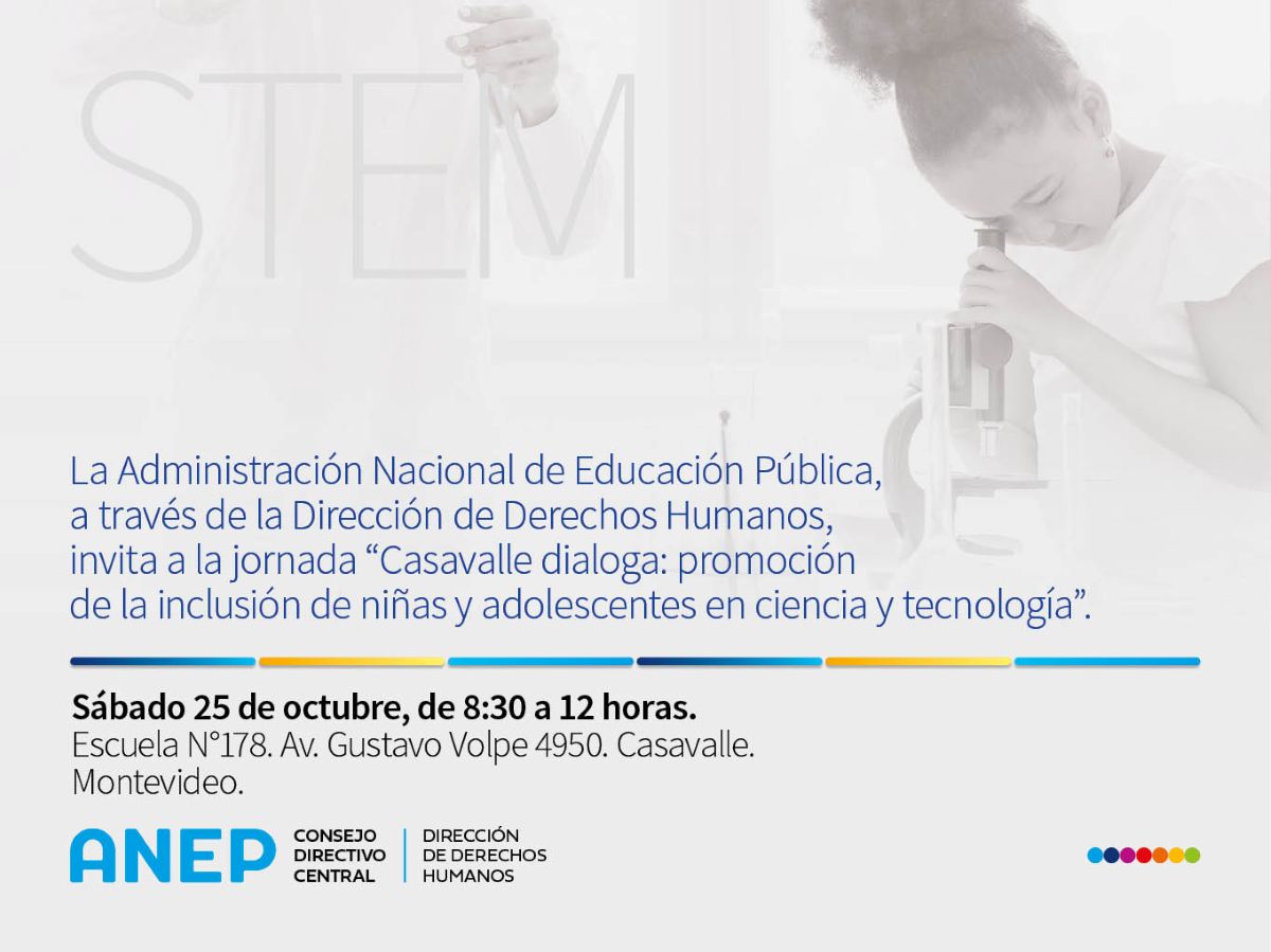🔴<a href="/ANEP_Uruguay/">ANEP</a> invita a la jornada "Casavalle dialoga: promoción de la inclusión de niñas y adolescentes en ciencia y tecnología".