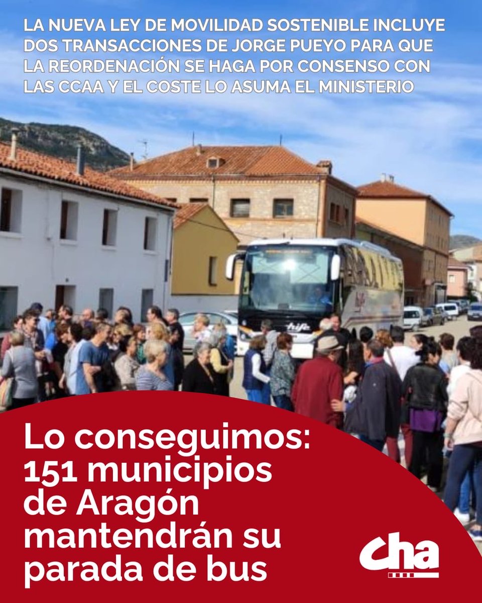 🔴Acaba de pasar en el Congreso 

Han sido aprobadas las transacciones de CHA que salvan las 151 paradas de autobús que quería eliminar el PSOE en municipios aragoneses en la Ley de Movilidad Sostenible