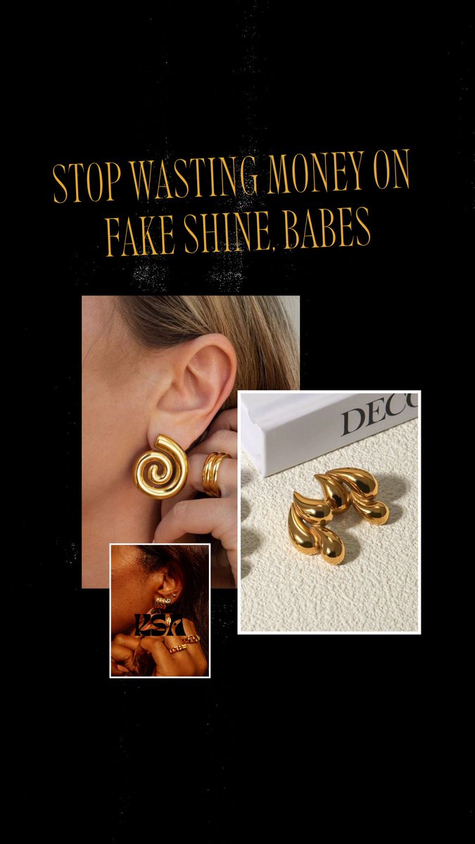 Before you grab that next pair of earrings just because they “look cute,” think again 😌
Will they still shine next week?
Will they fade or cause irritation?
Don’t settle — choose quality that lasts. ✨

KSAearrings are elegant, timeless &amp; made to turn heads 💫
DM to shop 💌