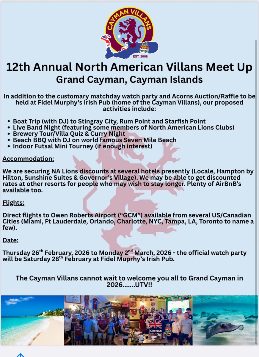 Save the date - love to see as many Villans as possible UTV