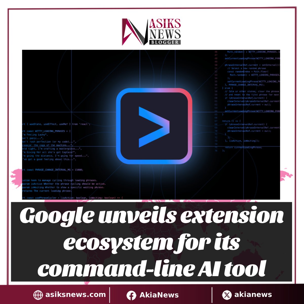 AkiaNews's tweet photo. Google unveils extension ecosystem for its command-line AI tool read more here: https://t.co/sRKdrBr5O0 https://t.co/7s26zQk5Fk