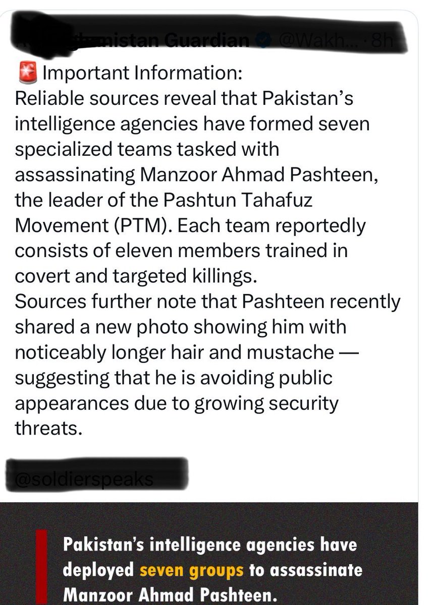 samanthaleaning's tweet photo. I am seriously concerned by reports appearing on this platform suggesting a possible threat to the life of Pashtun civil-rights leader Manzoor Pashteen, who heads the peaceful Pashtun Tahafuz Movement (PTM).

Any attack on a peaceful human-rights advocate would carry grave political, diplomatic, and reputational consequences for Pakistan. Such an event would almost certainly prompt international scrutiny, raise urgent questions about accountability, and affect Pakistan’s relations with its democratic and trading partners.

I call on the @FCDOGovUK the @Europarl_EN to monitor these reports closely, to request transparent information where appropriate, and to be prepared to respond if credible evidence emerges.

To the @GovtofPakistan @ForeignOfficePk and its security institutions: protecting the rights of peaceful citizens and ensuring transparent, lawful responses to dissent are essential for Pakistan’s standing in the international community. I urge restraint, clarity, and accountability.

@YvetteCooperMP @DanielZeichner @AusHCPak @bbcworldservice @SkyNews @DavidAltonHL @APPGPakMin @HRCP87 @profbensaul 

NB: These reports are unverified
