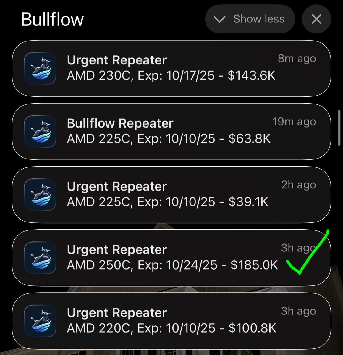 KCTrades777's tweet image. Saw the Urgent Repeater alerts on $AMD

Followed the flow on the 250c 10/24 and took my entry at 3.20 at 10:44am ET

Shoutout to @BullflowIO for the assist 📈

Make sure you get Bull Flow and use code KC for 20% off your first month👇 
bullflow.io/?ref=kctrades