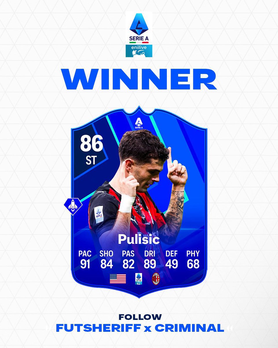 USACFC_'s tweet image. They didn’t shaft our boy.
Pulisic is Serie A player of the month. He should be an 87 overall.
#USMNT