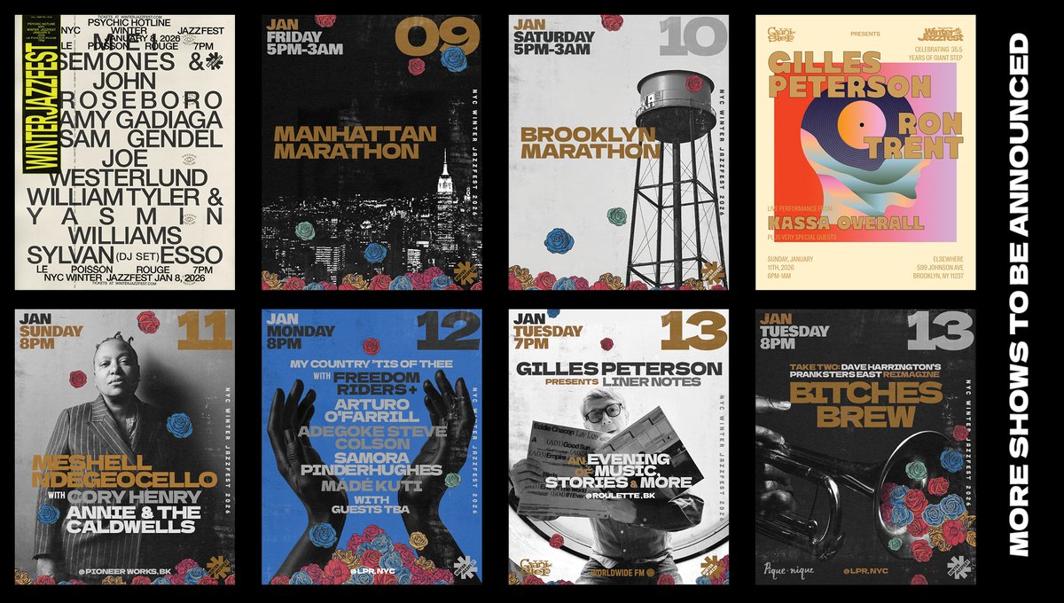 🔥2026 <a href="/NYCWJF/">NYC Winter Jazzfest</a> SINGLE NIGHT SHOWS LINEUP ANNOUNCEMENT🔥 Psychic Hotline Records Showcase, Freedom Riders, &amp; Bitches Brew Reimagined @ LPR + <a href="/GiantStep/">Giant Step</a> 35.5 Anniversary @ Elsewhere + <a href="/OfficialMeshell/">Meshell Ndegeocello</a> <a href="/PioneerWorks_/">Pioneer Works</a> + <a href="/gillespeterson/">Gilles Peterson</a>
@ Roulette + MORE TBA 🎟️t.ly/cOZH4