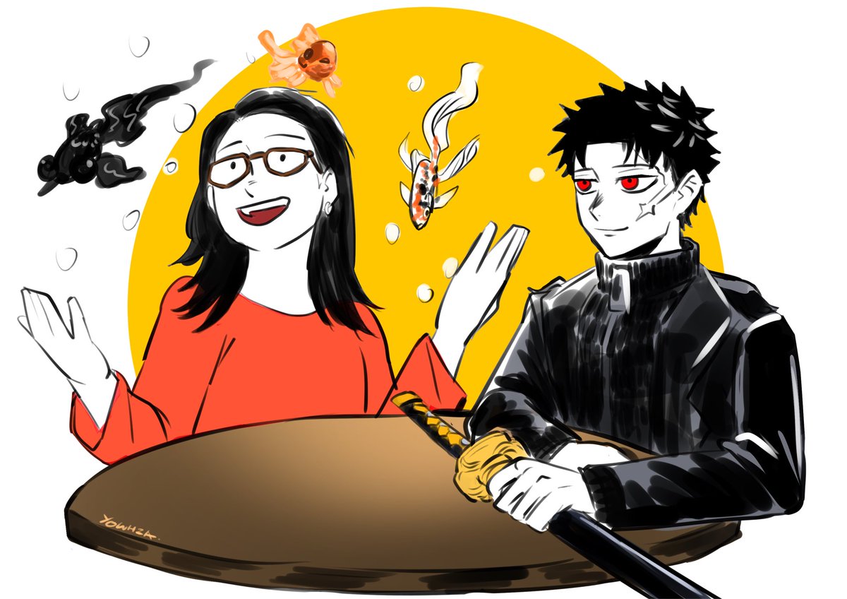 debaoki's tweet photo. Besides this interview from @brkagurabachi, i’m tickled to see these fun illustrations of me with chihiro and Hokazono-sensei by @realYowhza at the end of the article! https://t.co/0p9h1DE40K https://t.co/OPhc9cuYlb