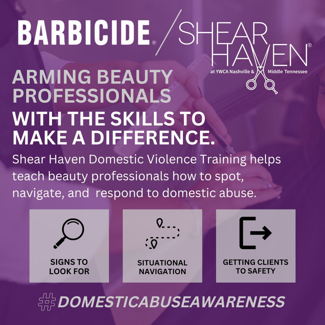 This October, Barbicide is proud to celebrate five years of our partnership with @ShearHavenYWCA. Give them a follow and take their training!
#Barbicide #DomesticAbuseAwareness