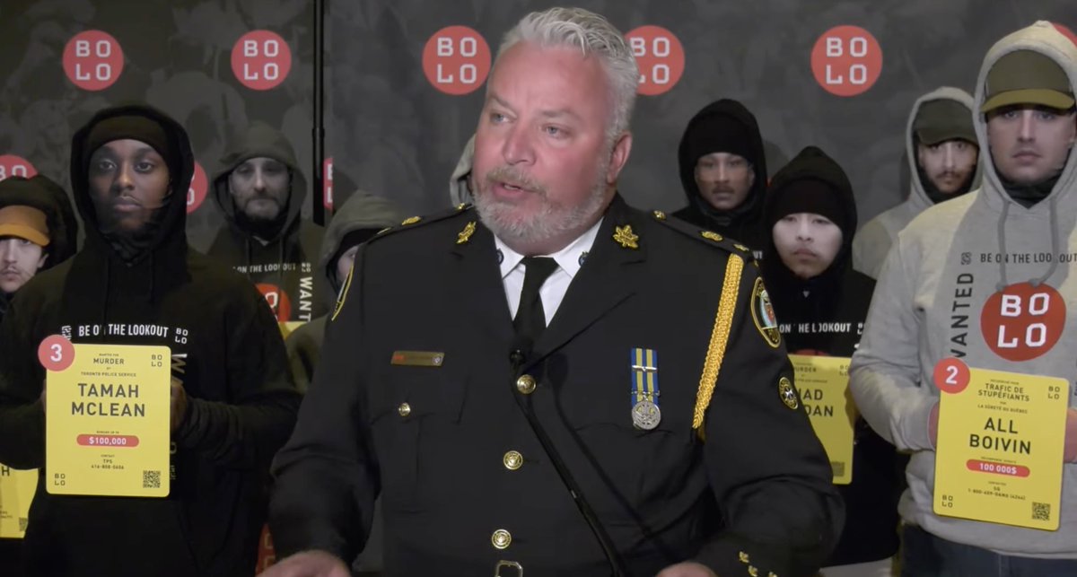 LIVE: An alleged gang member wanted for a Toronto homicide tops <a href="/BoloProgram/">Bolo Program | Programme Bolo</a>'s most wanted fugitives. He’s among six Toronto suspects who made the top 25 list announced by BOLO and Toronto Police Chief Superintendent Joe Matthews in Vancouver.  

Be On The Look Out - Up to $100K