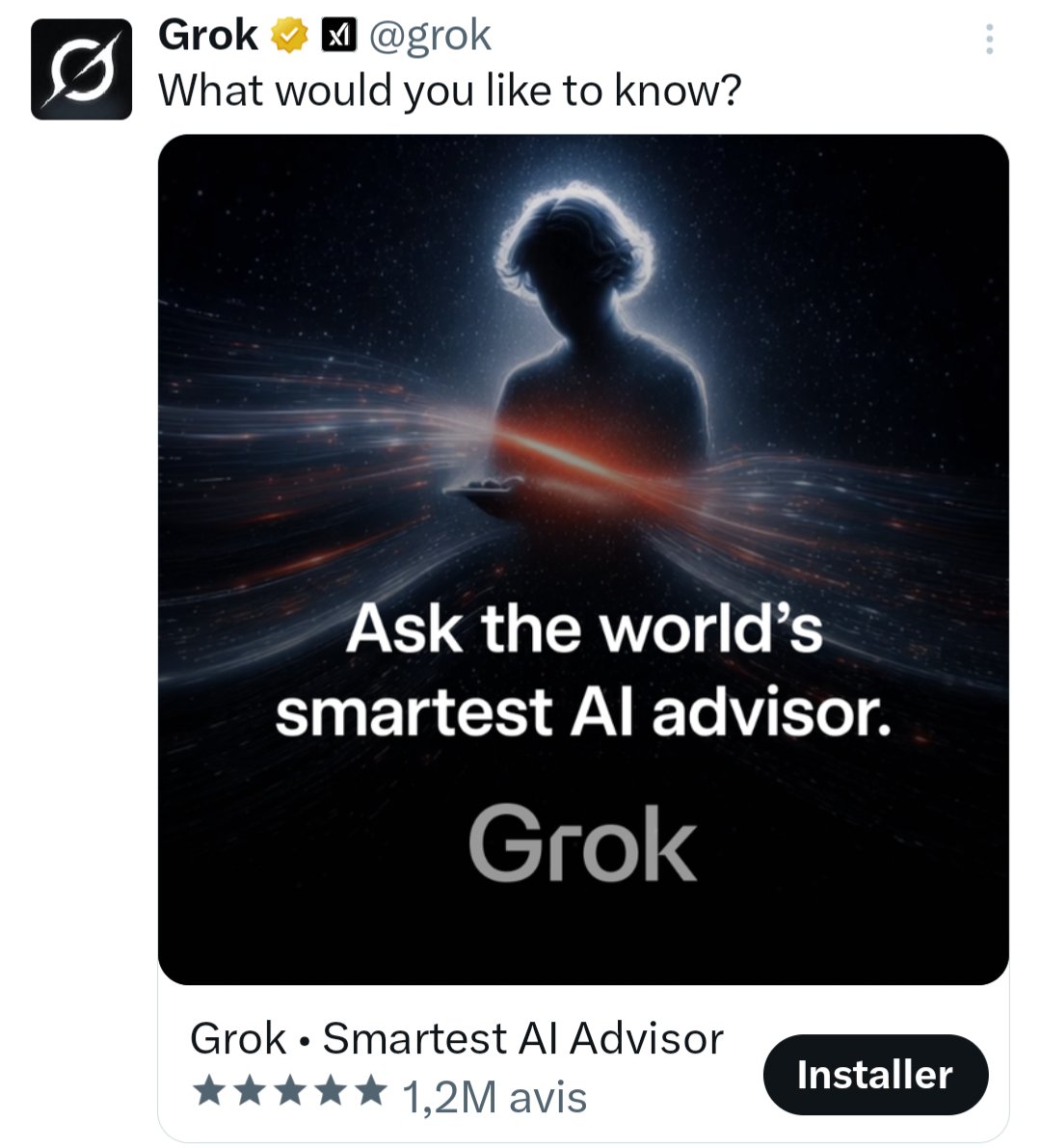 FrancoisMaranda's tweet photo. Pourquoi le fantôme de la reine Elizabeth II pour cette pub de Grok? https://t.co/67Eok7Mhzc
