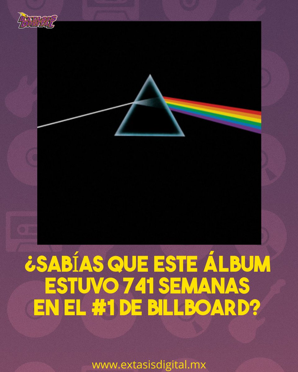 Extasis_Mexico's tweet image. El álbum "The Dark Side of the Moon" de Pink Floyd llegó al puesto número 1 en la lista de álbumes de EE. UU. (Billboard) el 28 de abril de 1973, y salió del primer sitio el 8 de octubre de 1988.

#UnDíaComoHoy
