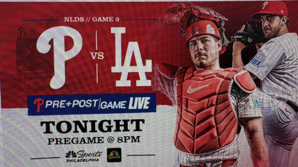 SKaneNBCS's tweet image. The Phillies are facing elimination tonight in Los Angeles. Phillies Pregame Live starts at 8:00 on @NBCSPhilly with @MBarkannNBCS, @rickybottalico, @bendavisnbcs and @RAJr_20. Plus @BobCooney76 and @TMacPhils from Dodger Stadium.