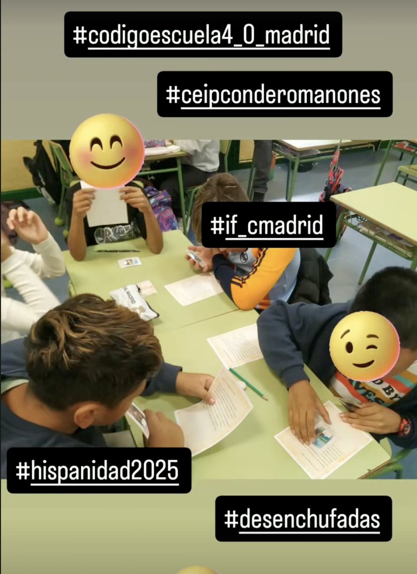 Rosaana_Fj's tweet photo. Celebramos la #Hispanidad2025 🇪🇸 con la #desenchufada “Crónicas del Nuevo Mundo”, del banco de recursos de #CodigoEscuela4_0_Madrid 💡📚

En el CEIP Conde de Romanones aprendemos historia, cooperación y pensamiento lógico sin pantallas 🤖✨

#CeipCondeRomanones #IF_CMadrid https://t.co/OvM0WfiCVa