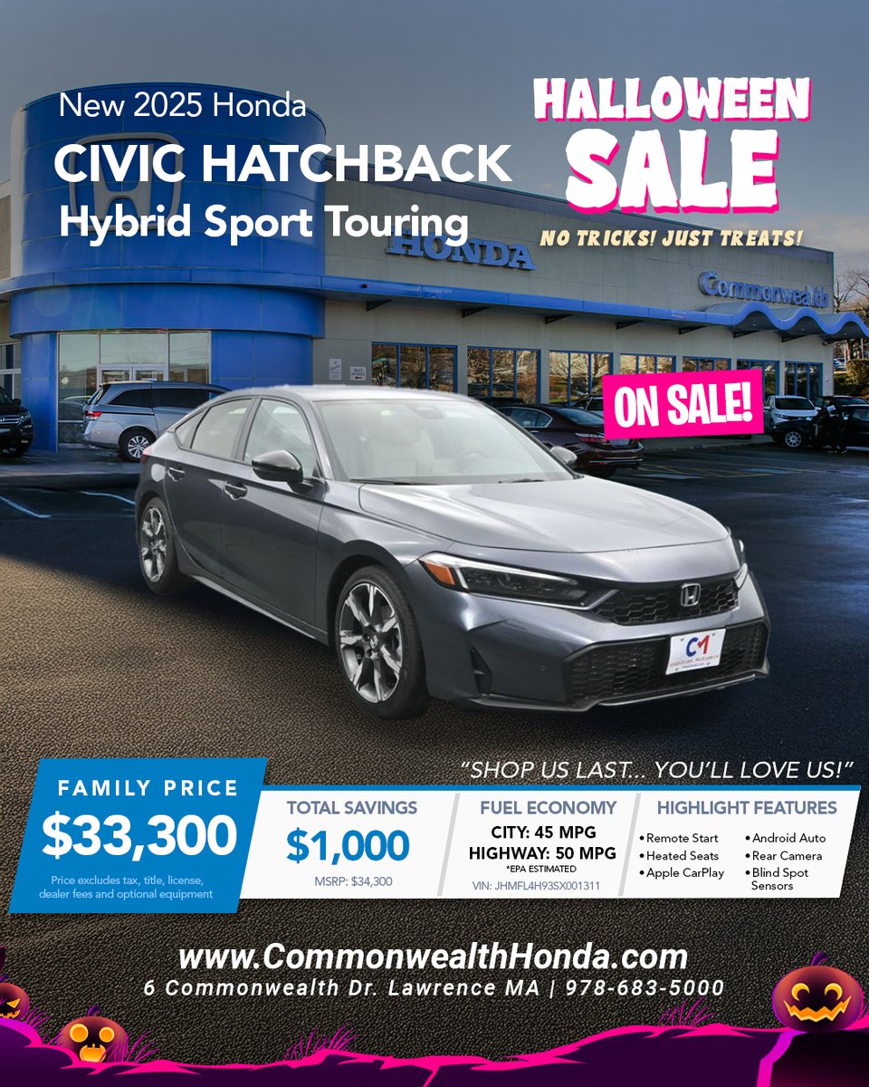 shopuslast's tweet image. 🎃 Halloween Sale – No Tricks, Just Treats! 👻

Scary-good savings across all Commonwealth Motors stores!

Honda • Kia • Nissan • Chevy • VW — all on sale now!

🚗 ShopUsLast.com
#CommonwealthMotors #HalloweenSale #ShopUsLast #LawrenceMA #CarDeals