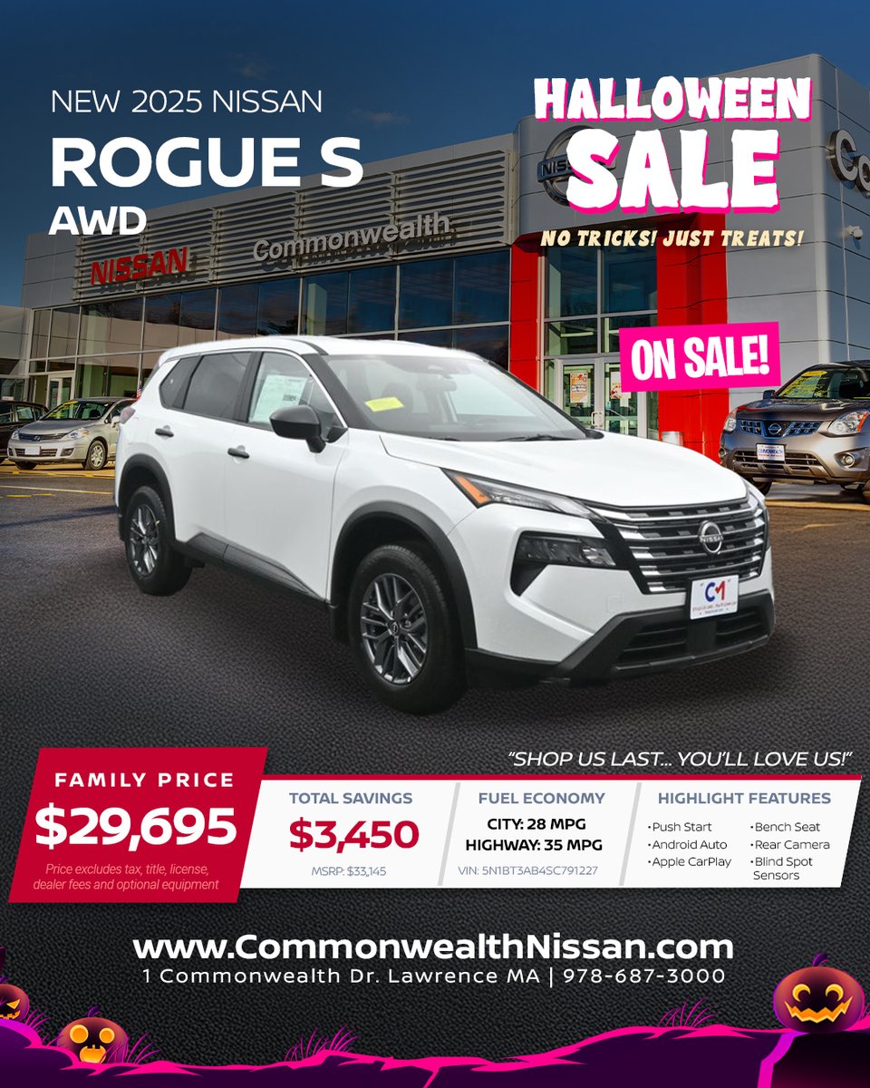 shopuslast's tweet image. 🎃 Halloween Sale – No Tricks, Just Treats! 👻

Scary-good savings across all Commonwealth Motors stores!

Honda • Kia • Nissan • Chevy • VW — all on sale now!

🚗 ShopUsLast.com
#CommonwealthMotors #HalloweenSale #ShopUsLast #LawrenceMA #CarDeals