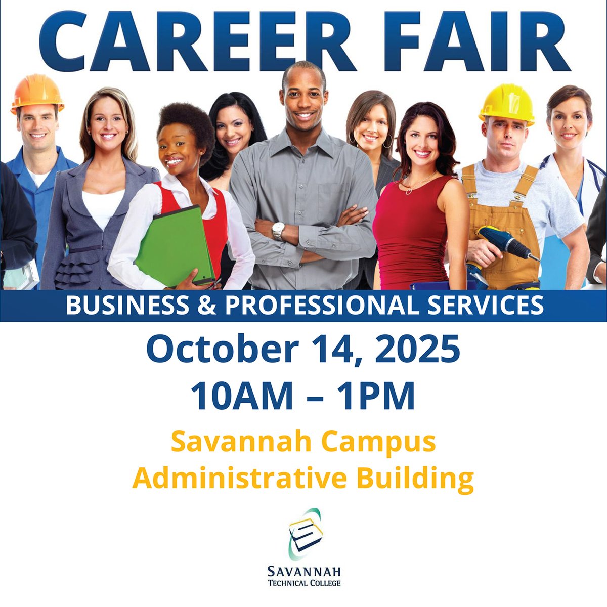 WorkSourceGA's tweet image. Join us for the Business/Health Career Fair at Savannah Tech, Oct 14, 10 AM-1 PM! ⏰  Refreshments provided! Visit SavannahTech.edu/Career-Fairs for more info