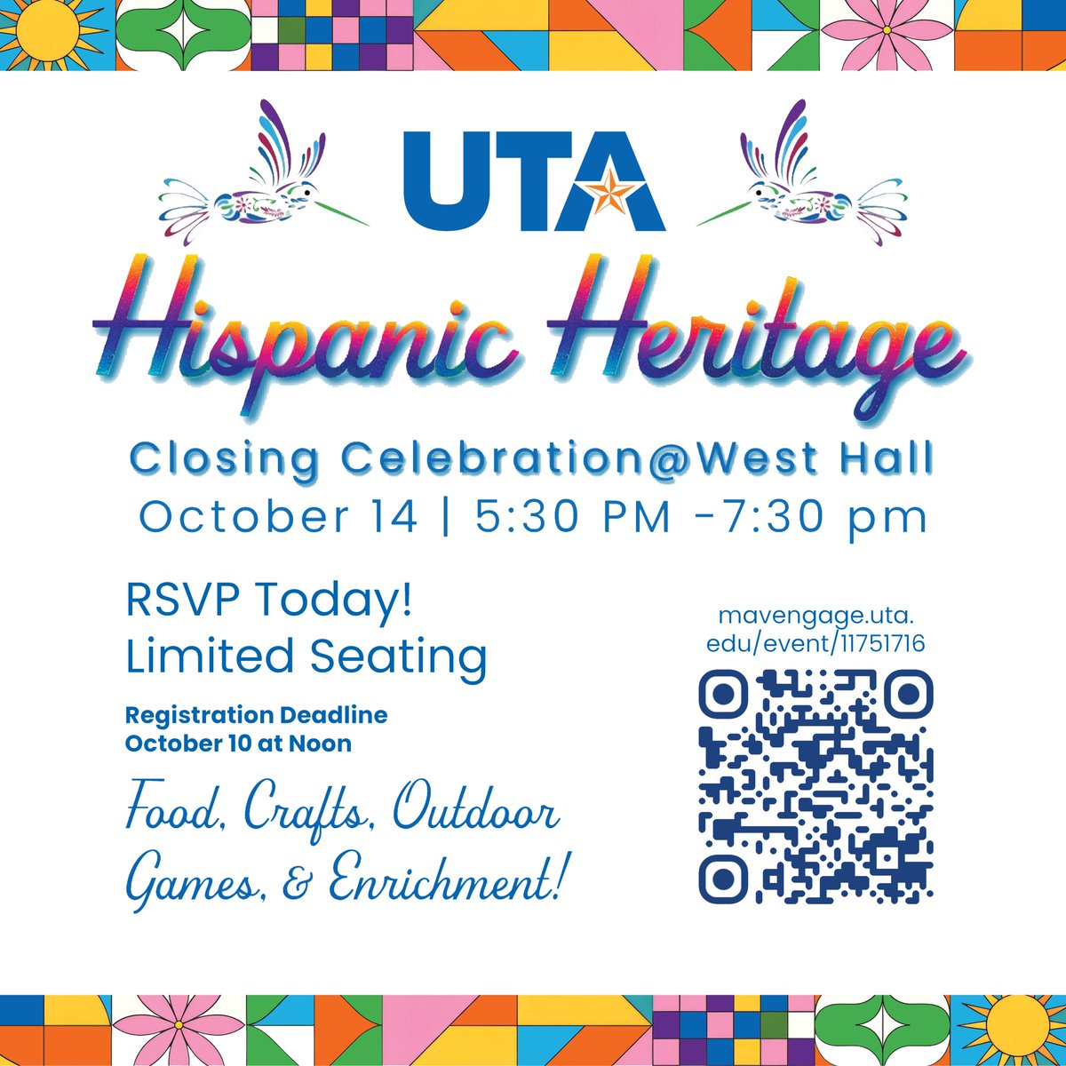 CMAS at UTA (@cmasatuta) on Twitter photo #CMAS would like to invite you for the Hispanic Heritage Month closing at West Hall at <a href="/UTArlington/">The University of Texas at Arlington</a>! Limited seating is available so make sure to reserve your spot!
<a href="/utamodlangs/">UTA Department of Modern Languages</a> <a href="/HSIInitiatives/">UTA_HSI</a>
#cmasyourcasaatuta #yourcasaatuta #UTArlington #HispanicHeritageMonth #CMAS would like to invite you for the Hispanic Heritage Month closing at West Hall at <a href="/UTArlington/">The University of Texas at Arlington</a>! Limited seating is available so make sure to reserve your spot!
<a href="/utamodlangs/">UTA Department of Modern Languages</a> <a href="/HSIInitiatives/">UTA_HSI</a>
#cmasyourcasaatuta #yourcasaatuta #UTArlington #HispanicHeritageMonth