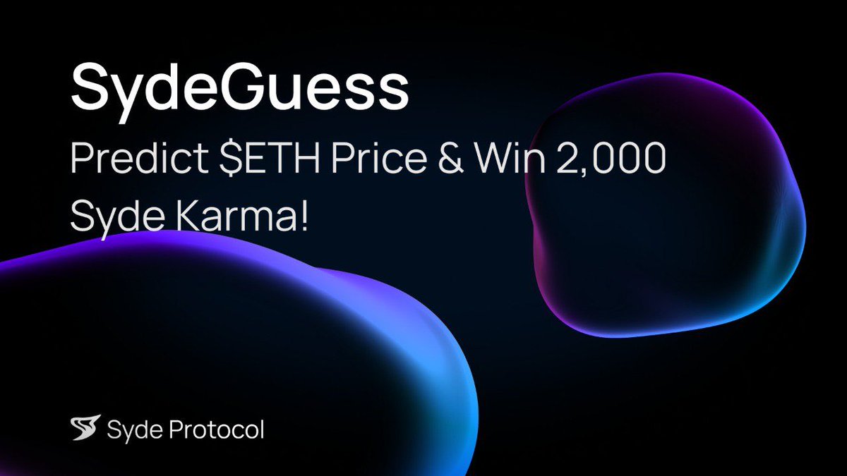 Guess the $ETH price &amp; win 2,000 Syde Karma 💎

⏳ Ends: Oct 15
🏆 Closest prediction wins! (by PYTH data)

One user = one prediction 🚀

Drop your guess in t.me/sydefi_communi… or comments👇
