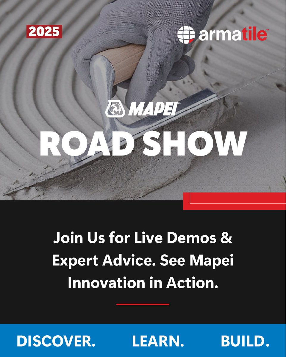 armatile's tweet image. The Mapei Roadshow hits Dublin, Newry, Armagh, and Belfast! Join us for 4 days of demos, clinics, and expert advice. RSVP by emailing your showroom! Discover new products! #MapeiRoadshow #Armatile #TileDesign #Innovation #LiveDemo