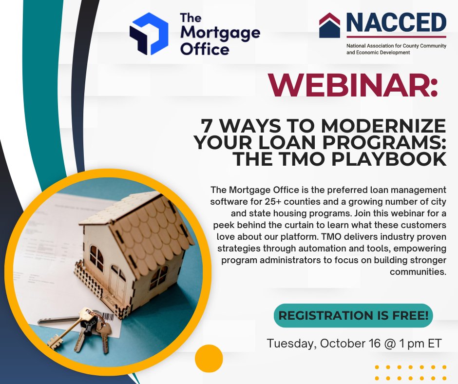 Join us for "7 Ways to Modernize Your Loan Programs: The TMO Playbook" with <a href="/NACCEDnews/">NACCED</a> member <a href="/TMOsoftware/">The Mortgage Office</a>!

When: Thursday, October 16, 2025 @ 1:00 PM eastern

Learn more and register here: shorturl.at/w5Qxm